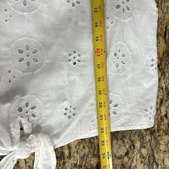 Christian Siriano Boho White Linen Blend Eyelet Embroidery Top Blouse Size L - Picture 7 of 7